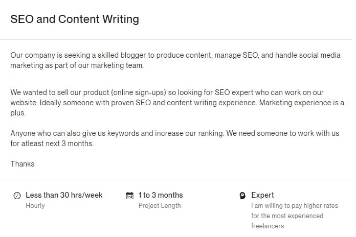 Content Writing Job Brief