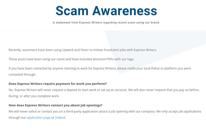 Express Writers Scam Awareness