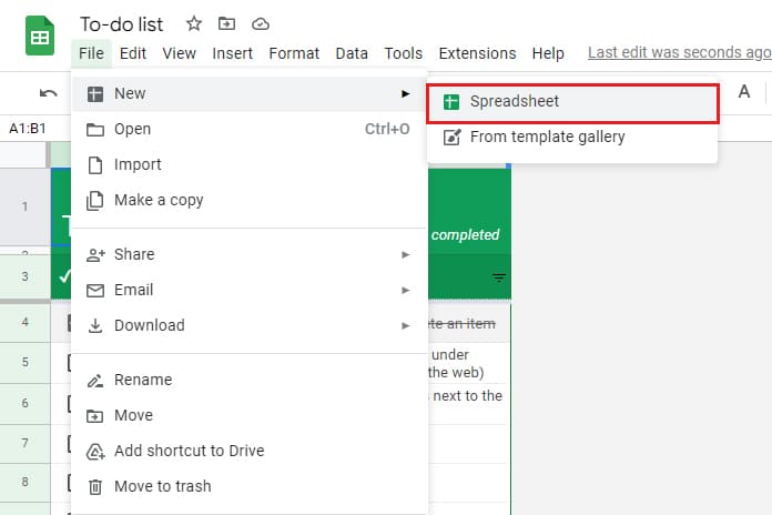 Creating a New Spreadsheet