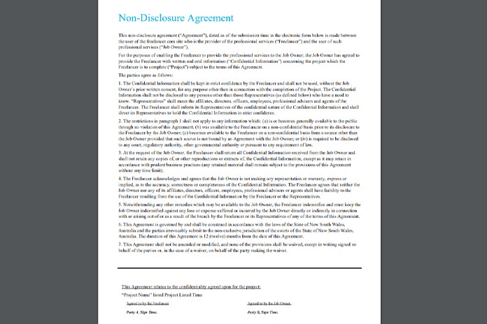 Freelancer Non Disclosure Agreement