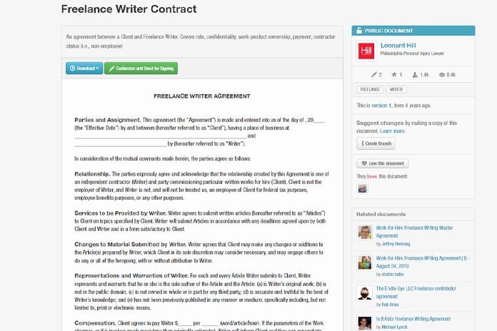 Leonard Hill's Freelance Writer Contract