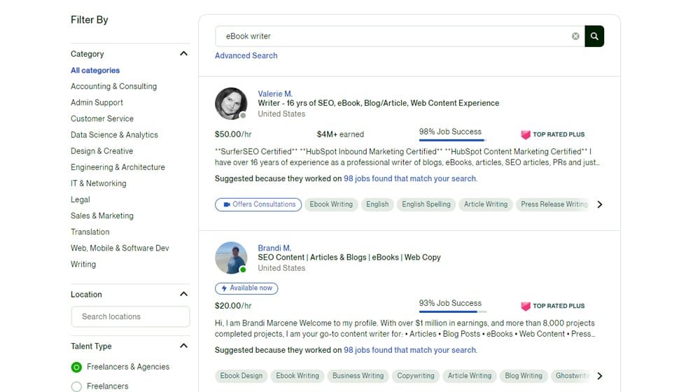 Freelance eBook Writer Search