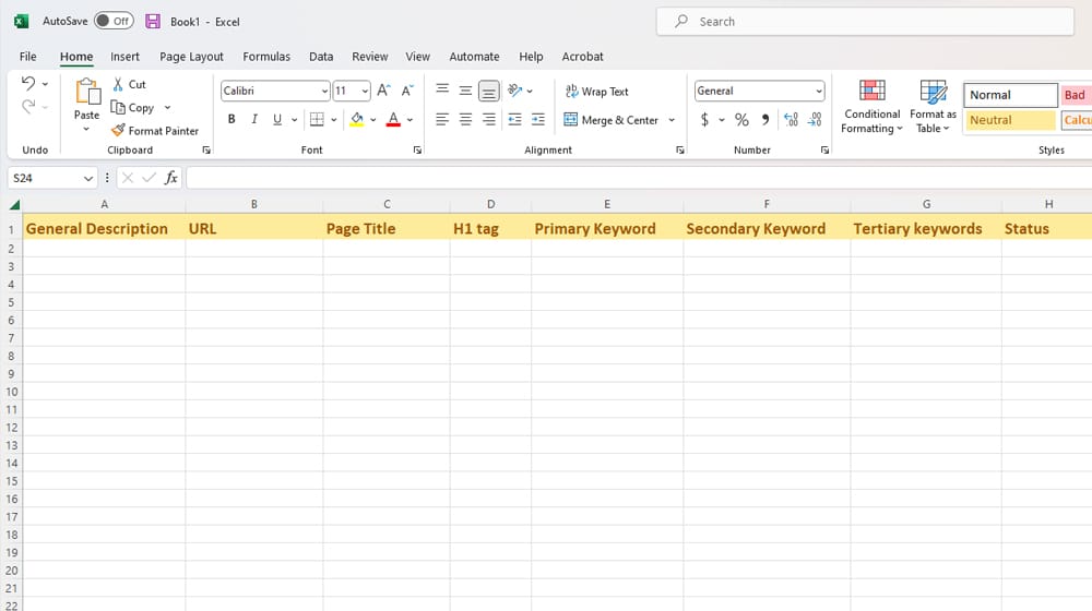 Keyword Mapping Spreadsheet