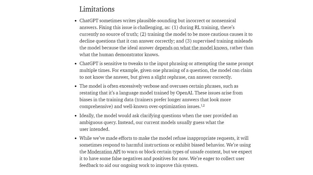 ChatGPT Limitations