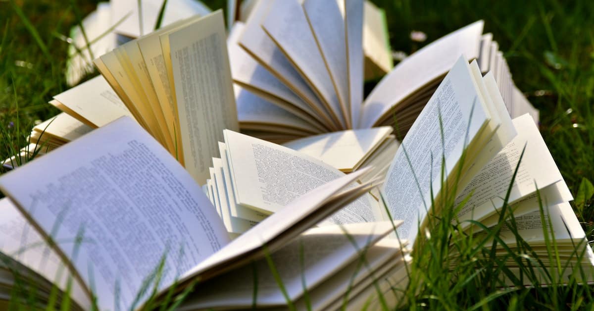 pile of books outside written with outlines